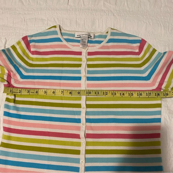 JONES NEW YORK SPORT Pink, Blue & Green striped Cardigan, Cotton blend, Medium - Picture 12 of 13